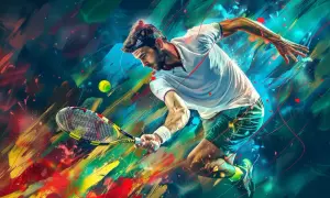 Tennisspelare i full aktion, en explosiv blandning av anaerob och aerob energi.