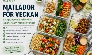 Fem olika billiga matlådor med kyckling, pasta, chili con carne och grönsaker. Perfekt för en veckas luncher.