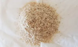 En hög med psyllium husk kapslar, ett naturligt kostfiber som kan hjälpa till med matsmältningen.
