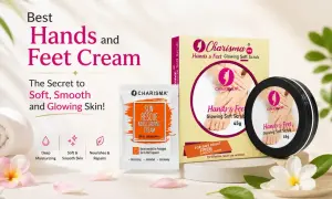 Charisma Hands & Feet Glowing Soft Scrub och en provpåse med Sun Rescue Moisturizing Cream. En fot och handsalva special för mjuk och strålande hud.