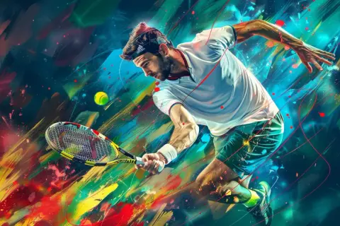 Tennisspelare i full aktion, en explosiv blandning av anaerob och aerob energi.