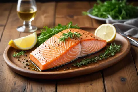 En saftig laxfilé med citron och örter, perfekt för att uppnå rätt lax innertemperatur.