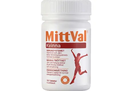 MittVal Kvinna kosttillskott. Detta healthwell multivitamin kvinna stödjer immunsystemet och minskar trötthet.