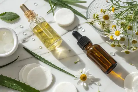 Naturliga oljor och aloe vera för torr hy med finnar. Kamomill och mint ger lugnande effekt.