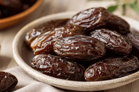 En skål med dadlar, som visar att dadlar nyttigt är ett bra val för en hälsosam snack.