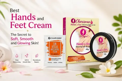Charisma Hands & Feet Glowing Soft Scrub och en provpåse med Sun Rescue Moisturizing Cream. En fot och handsalva special för mjuk och strålande hud.