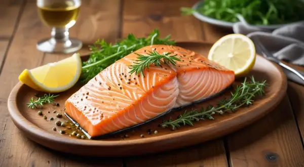 En saftig laxfilé med citron och örter, perfekt för att uppnå rätt lax innertemperatur.