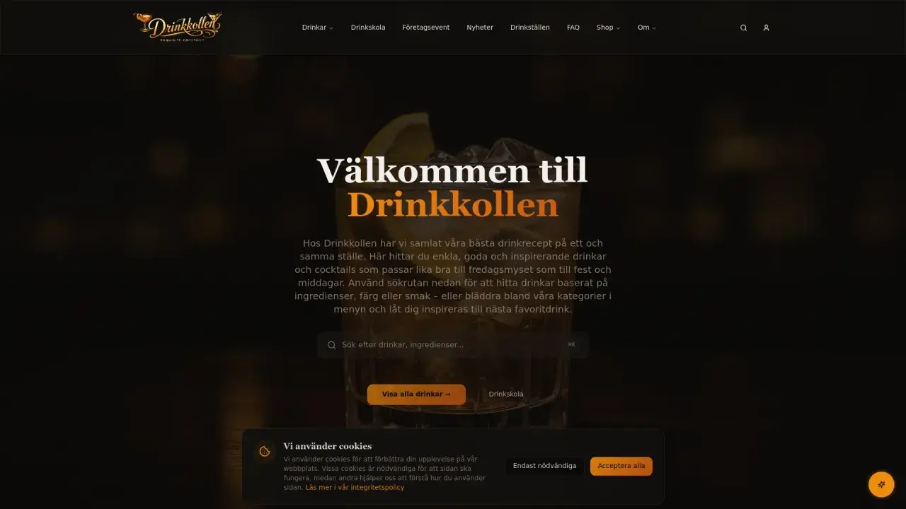 Välkommen till Drinkkollen! Här hittar du enkla drinkar och cocktails för alla tillfällen. Sök eller bläddra bland kategorierna för inspiration.