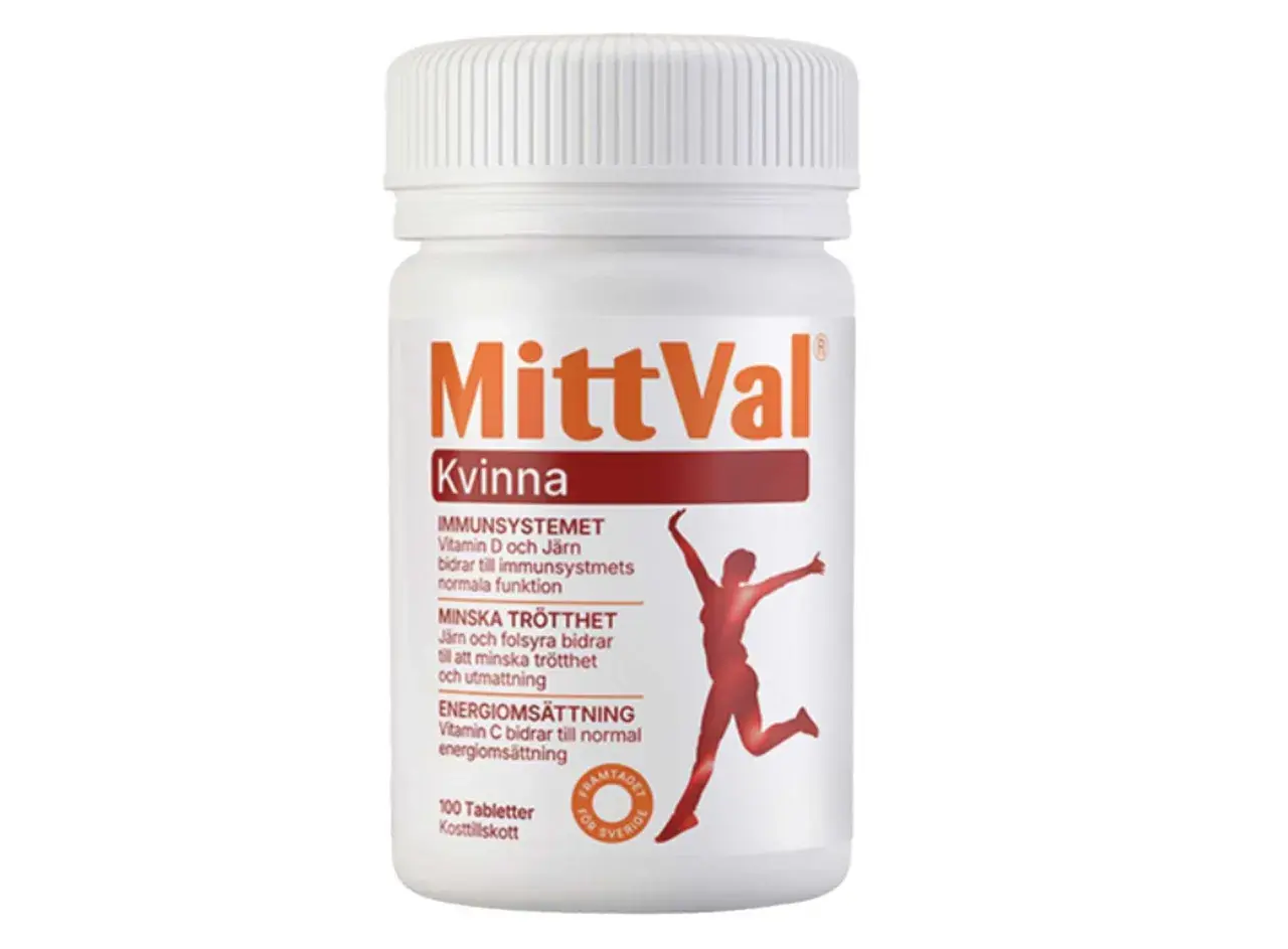 MittVal Kvinna kosttillskott. Detta healthwell multivitamin kvinna stödjer immunsystemet och minskar trötthet.