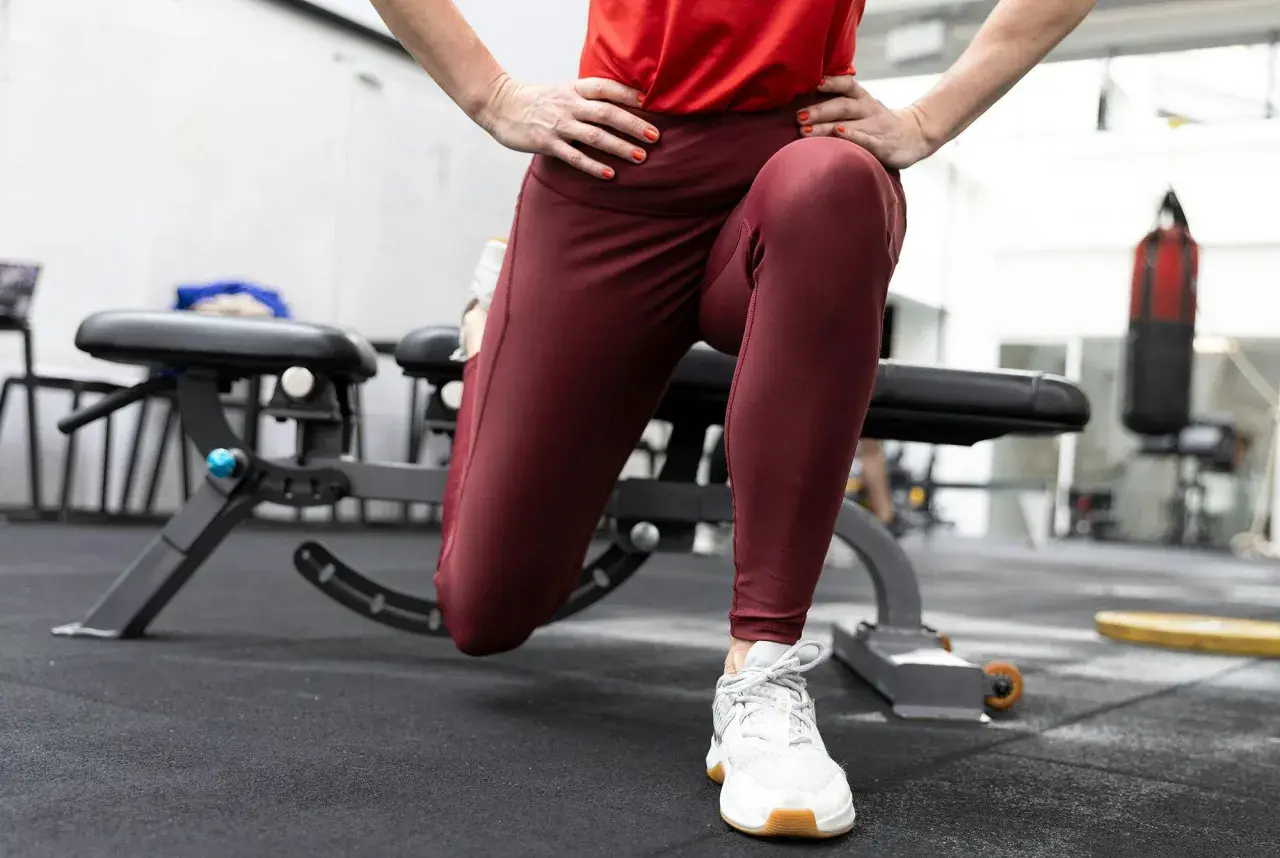 Kvinna utför bulgarian split squat, en övning som tränar framför allt framsida lår och rumpa.