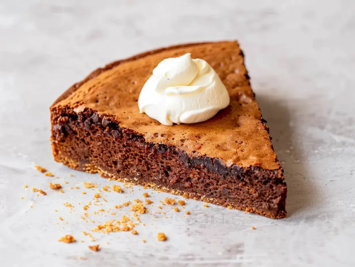 En bit kladdkaka med proteinpulver, toppad med en klick grädde. Perfekt för den som vill ha något gott och proteinrikt.