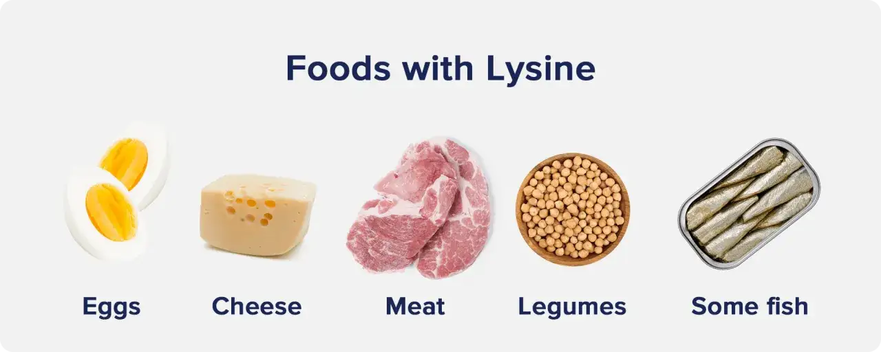 Ägg, ost, kött, baljväxter och fisk är bra källor till lysin. Brist på lysin kan ge symtom.