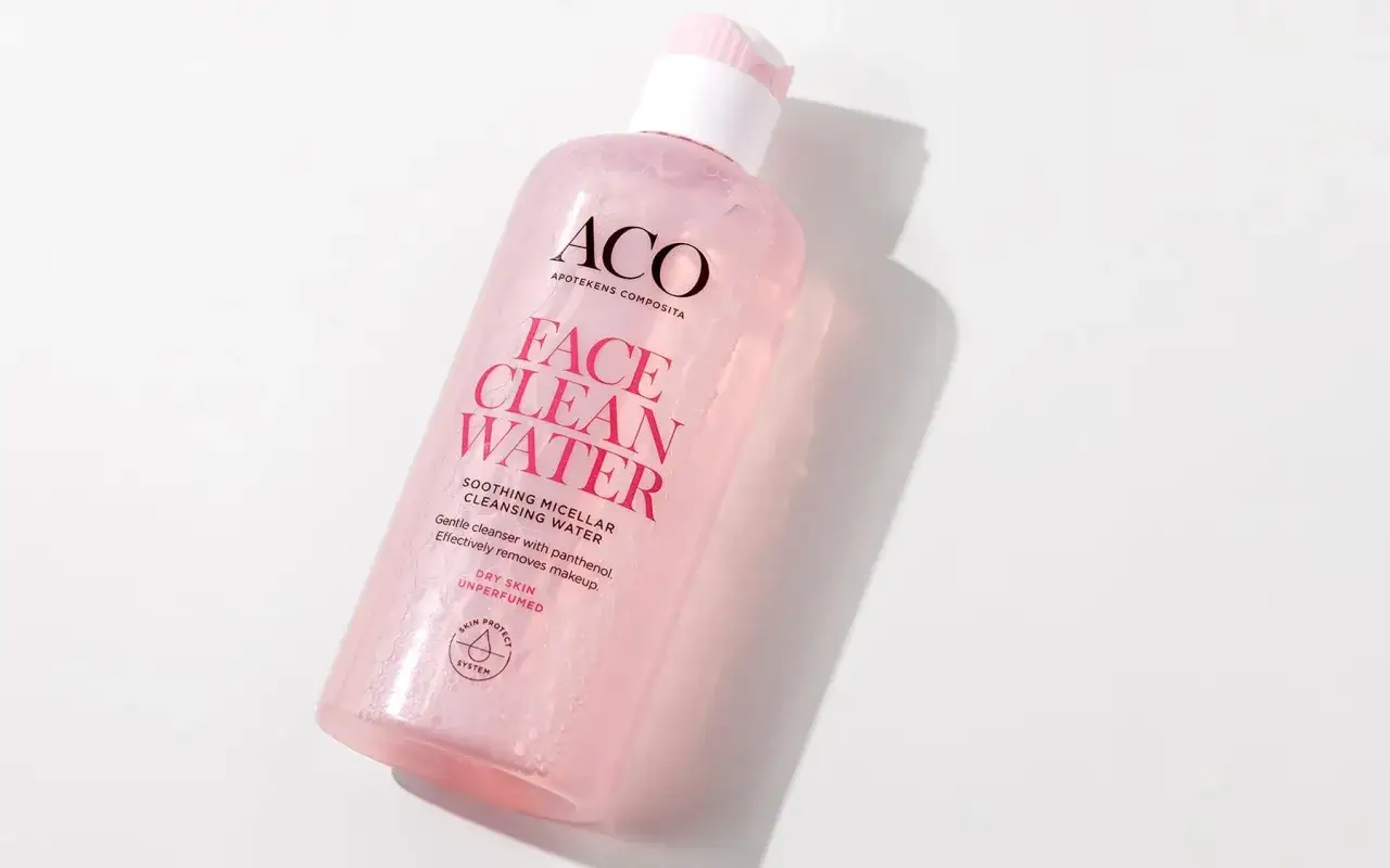 ACO Face Clean Water, en lugnande micell&auml;r reng&ouml;ring f&ouml;r torr, oparfymerad hud.
