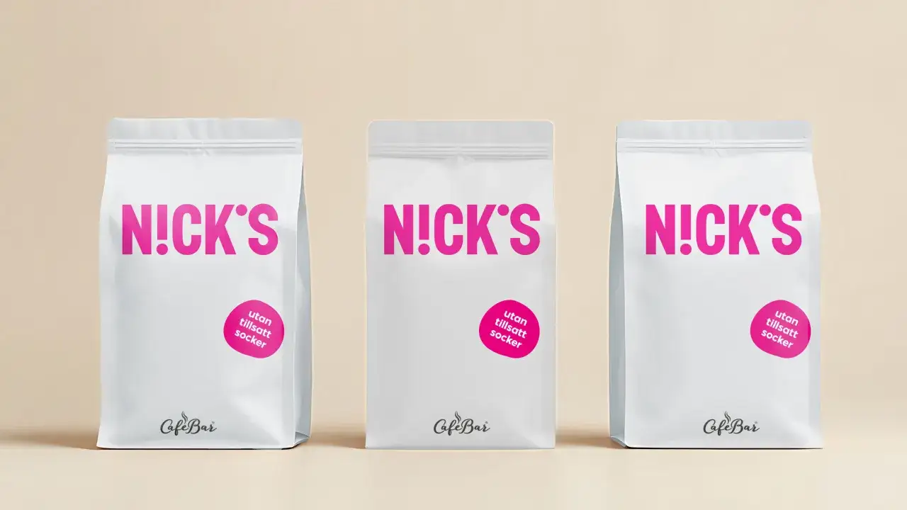 Tre vita påsar med N!CK'S mörk choklad, utan tillsatt socker.
