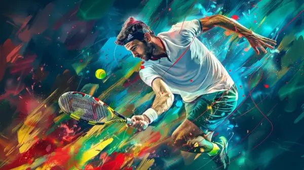 Tennisspelare i full aktion, en explosiv blandning av anaerob och aerob energi.