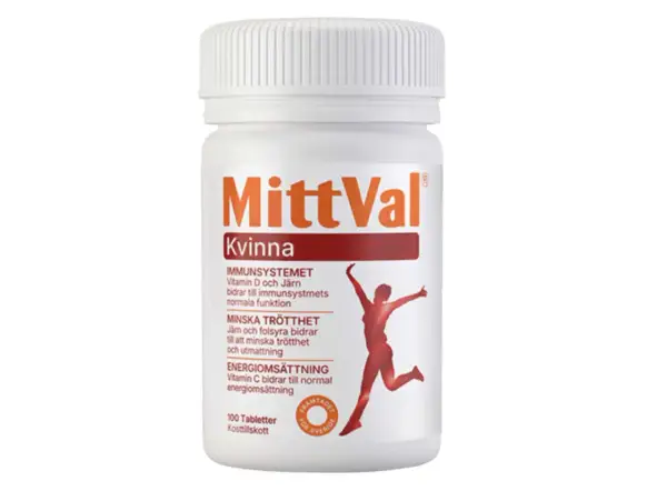 MittVal Kvinna kosttillskott. Detta healthwell multivitamin kvinna stödjer immunsystemet och minskar trötthet.