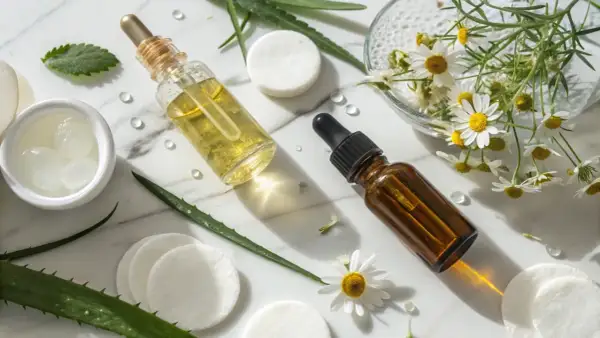 Naturliga oljor och aloe vera för torr hy med finnar. Kamomill och mint ger lugnande effekt.
