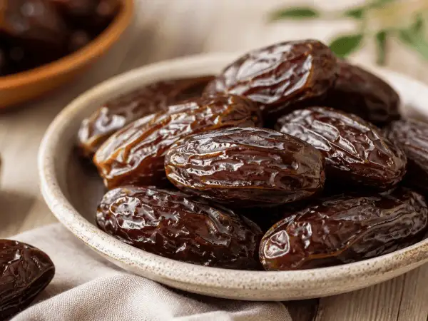 En skål med dadlar, som visar att dadlar nyttigt är ett bra val för en hälsosam snack.